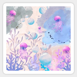 beautiful ocean with jellyfish Sticker